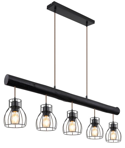 Lampada a sospensione, trave, naturale, griglia, nero opaco, H 140 cm