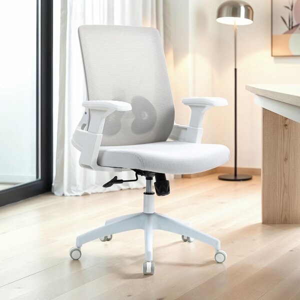 Sedia girevole da ufficio CAPVAL, regolabile in altezza con supporto lombare, bianca - sedia da scrivania ergonomica con schienale in mesh, moderna sedia girevole, comoda sedia da ufficio per l'home office [fino a 120 kg]