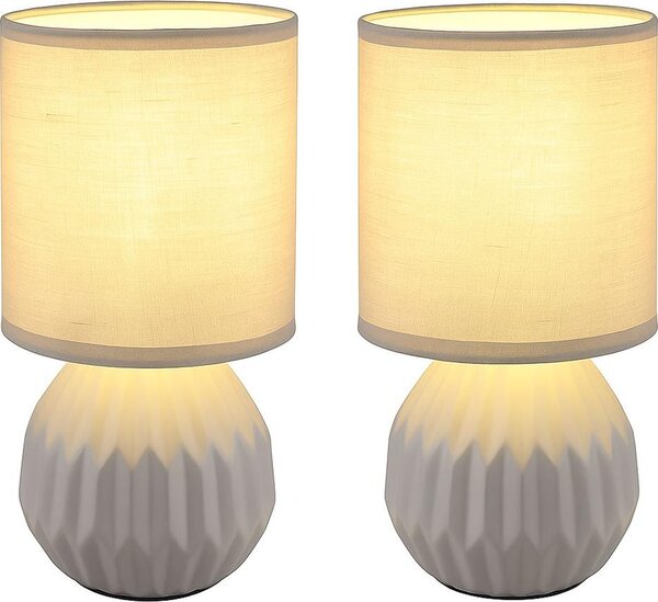 Set di 2 lampade da tavolo, Vetroceramica, tessuto, grigio, H 23 cm