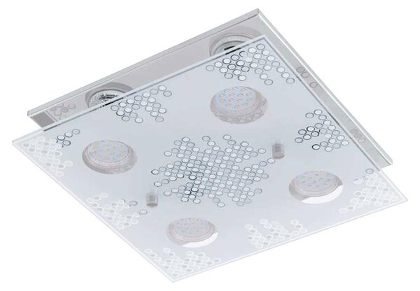 Plafoniera LED, acciaio inox cromato, vetro satinato