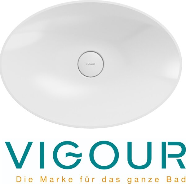VIGOUR Individual 3.0 Vasca da incasso ovale 60 x 42 cm in ghisa minerale con rivestimento SolidPlus, bianco lucido