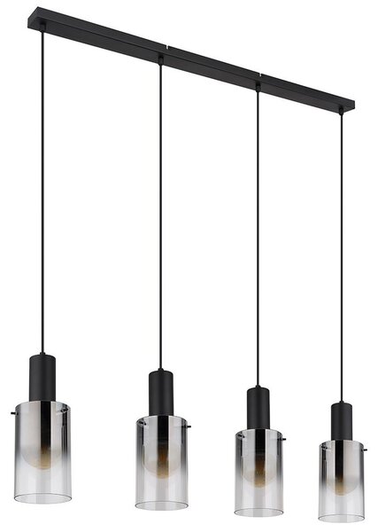 Lampada a sospensione, finitura nera opaca, vetri sfumati, lunghezza 102,5 cm