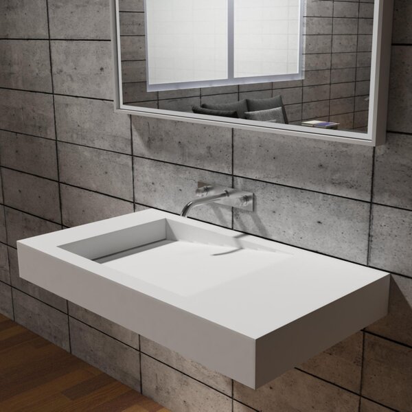 Lavabo da appoggio PB2155 in resina minerale - 100 x 50 x 12 cm - Bianco opaco - con piletta di scarico integrata