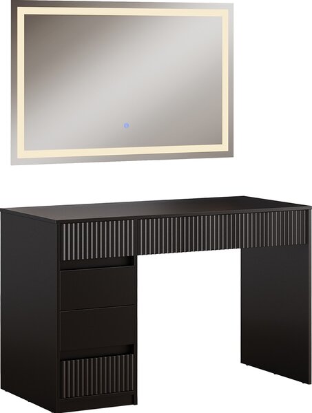 Tavolo da toilette Vicco Omira Nero 120 cm con specchio a LED, Model 50580