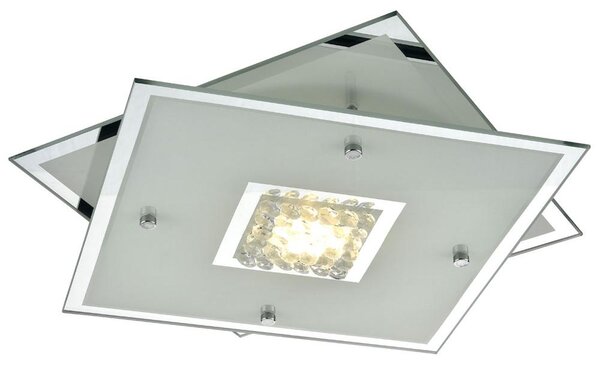 Plafoniera LED, cristalli ghiacciati, vetro, cromo, L 29 cm
