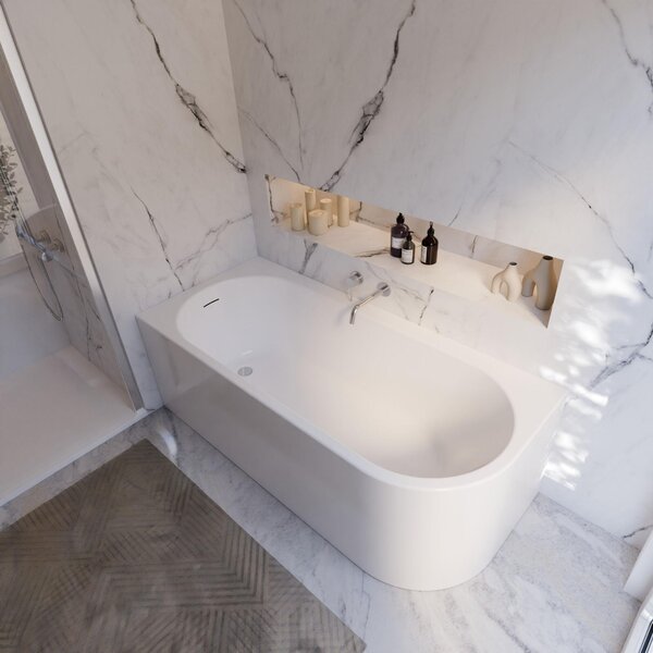 Schulte Vasca da bagno 180x80 cm sinistra Set completo con grembiule premontato, basamento e scarico e troppopieno, vasca da bagno rettangolare Rio Canto acrilico bianco