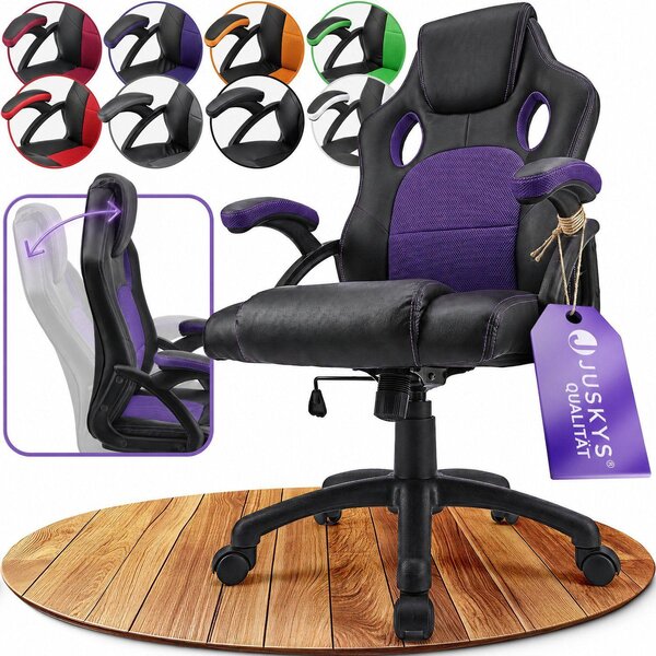Juskys Racing desk chair Montreal (viola) - sedia da gioco ergonomica, regolabile in altezza e imbottita, fino a 120 kg - sedia da ufficio girevole