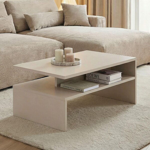 Tavolino PAULINA 90 x 60 cm, cashmere - Tavolino moderno con pratico ripiano, tavolino da salotto in robusto materiale ligneo, tavolino da caffè dal design minimalista
