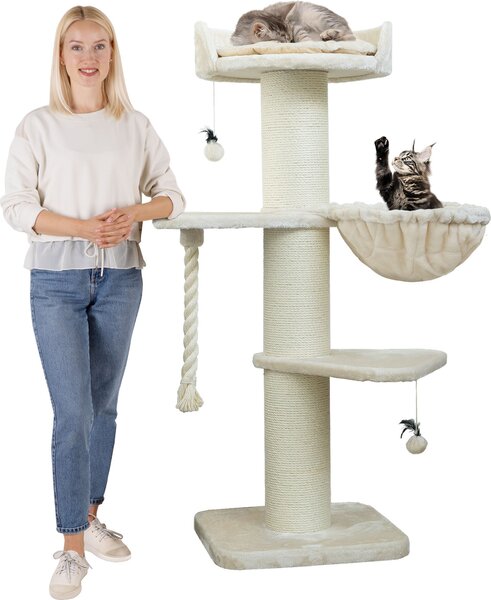 HAPPYPET Premium Albero da Graffio Gatti Grandi Stabile 'Cooper' - 150 cm Grande albero per gatti, albero da arrampicata per Maine Coon, tronchi spessi 20 cm - Crema