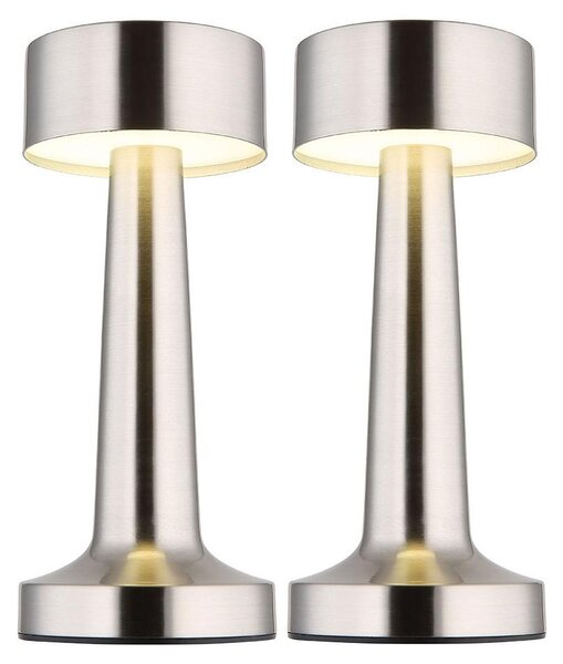Lampada da tavolo LED, finitura nickel opaco, dimmer touch, alimentazione a batteria, altezza 21 cm