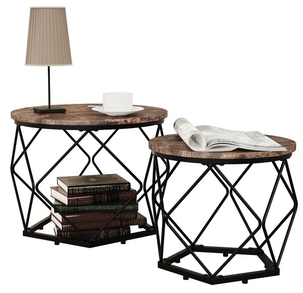 Set di 2 Tavolino Legno in Metallo Tavolino Divano-Comodino Helaro M