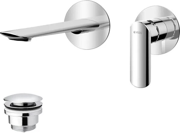 Miscelatore per lavabo da parete con tappo (o scarico) cromato