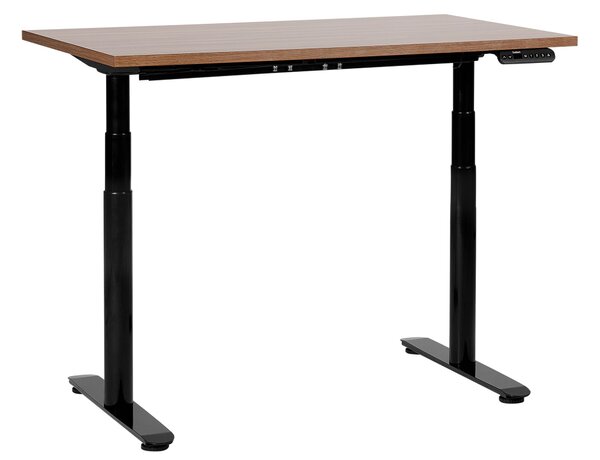 BELIANI Scrivania regolabile in altezza piano in legno scuro struttura in acciaio nero 120 x 72 cm regolazione elettrica in altezza ufficio moderno