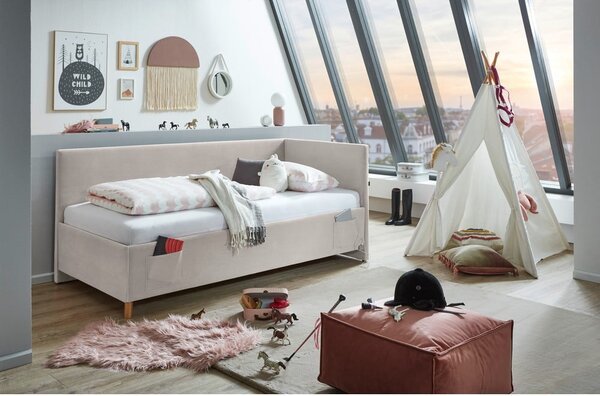 Letto da bambini con sponde beige imbottito con contenitore con rete inclusa 90x200 cm Cool – Meise Möbel