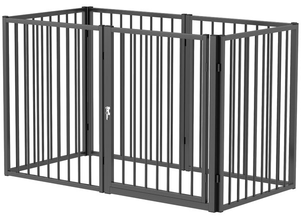 PawHut Recinto per cuccioli, altezza 76 cm, set da 6 pezzi con porta, acciaio, nero