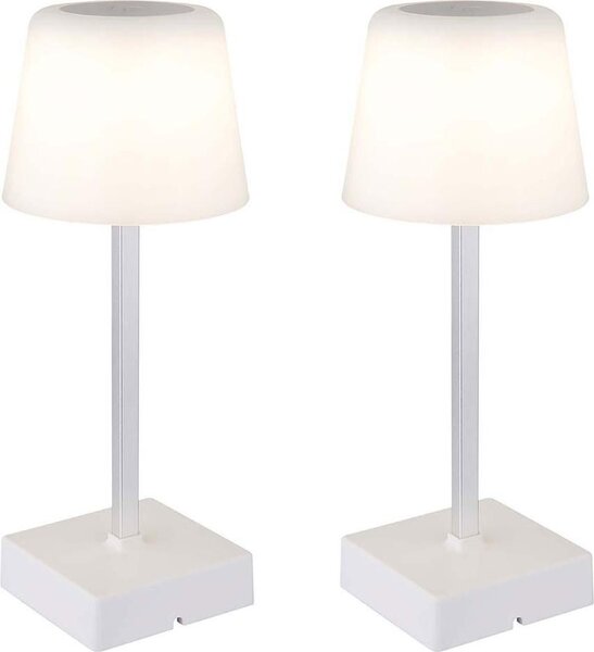 Set di 2 lampade da tavolo LED, colore bianco, dimmer touch, alimentazione a batteria, altezza 25,5 cm