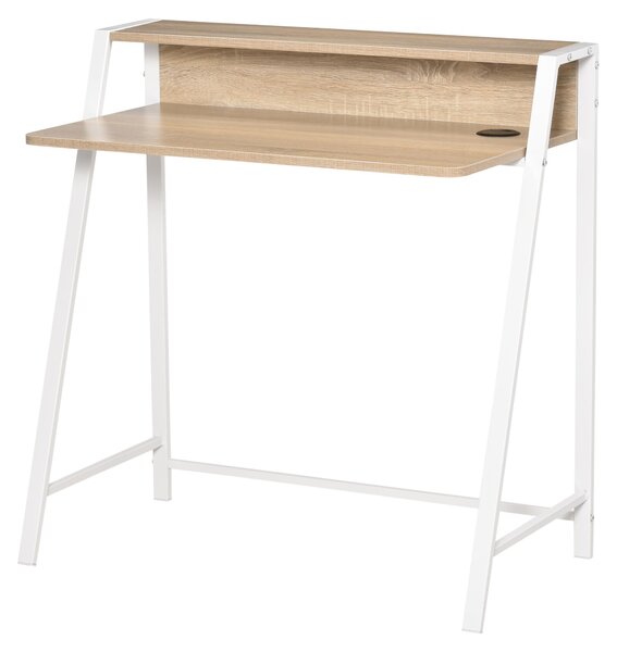 HOMCOM Scrivania per computer, scrivania da ufficio, scrivania da lavoro con ripiano, bianco + rovere