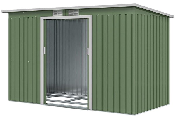 Casetta da giardino Outsunny con porta scorrevole, in acciaio, verde chiaro