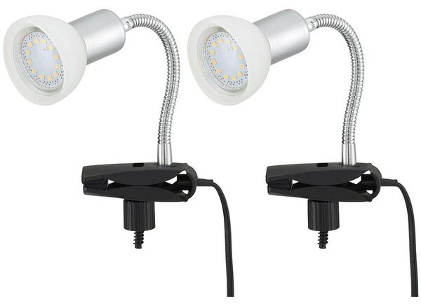 Set di 2 lampade da tavolo a LED, con braccio flessibile, in metallo e vetro, colore bianco, altezza 34 cm