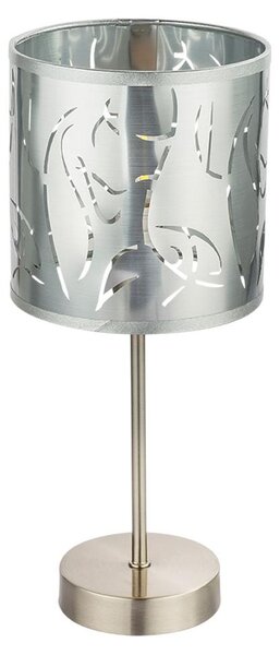 Lampada da tavolo LED, colore argento, con decorazioni in rilievo, altezza 35 cm, modello NADI