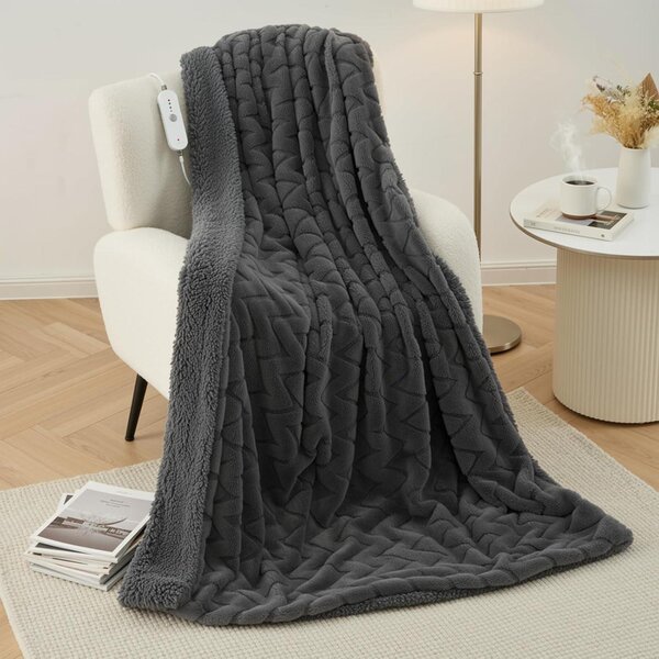 Coperta elettrica riscaldante, 130x180 cm, motivo a "M", grigio scuro