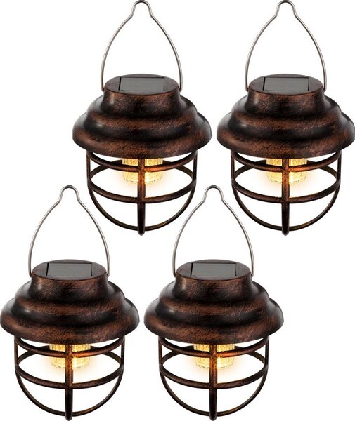 Set di 4 lampade a sospensione a LED solari, color ruggine, altezza 14 cm