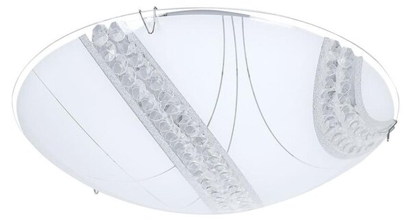 Plafoniera LED, cristalli trasparenti, vetro satinato, P 30 cm