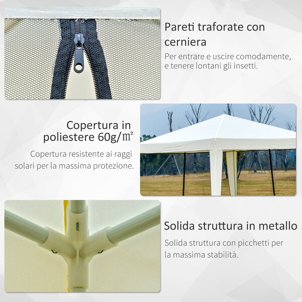 Outsunny Gazebo da Giardino o Esterno Impermeabile con Zanzariere Tendone in Poliestere 3 x 3 x 2.45 m Beige|Aosom.it