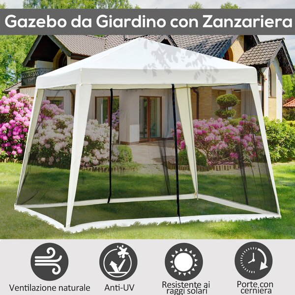 Outsunny Gazebo da Giardino o Esterno Impermeabile con Zanzariere Tendone in Poliestere 3 x 3 x 2.45 m Beige|Aosom.it