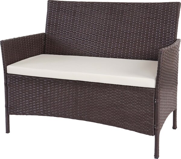 Panchina da giardino in polyrattan Hamar, panca ~ marrone screziato, cuscini color crema