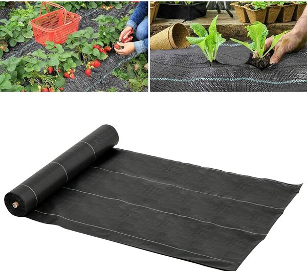 Outsunny Telo Nero Pacciamatura 50x2m per Orto, Serra, Giardino Drenante e Traspirante con Quadrettatura|Aosom