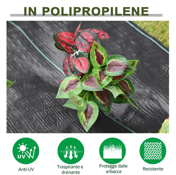 Outsunny Telo Nero Pacciamatura 50x2m per Orto, Serra, Giardino Drenante e Traspirante con Quadrettatura|Aosom