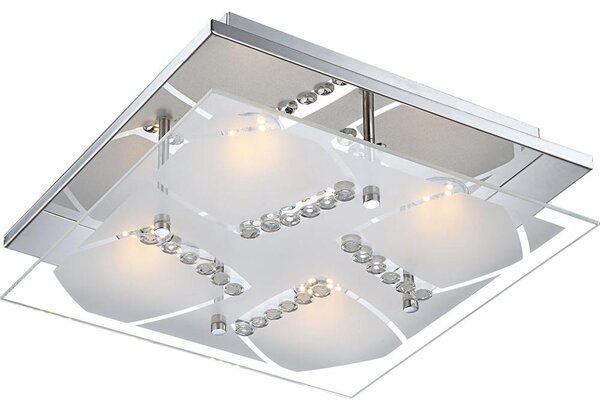 Lampada da soffitto a LED, cristalli trasparenti, cromata, lunghezza 30 cm