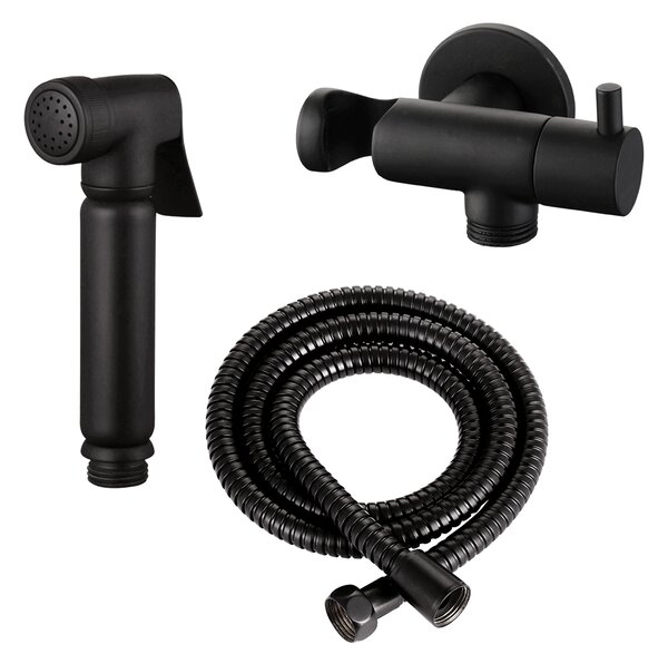 Set completo WC/bidet con doccetta e valvola di chiusura - Rotondo in nero opaco