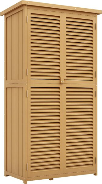 Outsunny Armadietto da giardino in legno con 4 scomparti e tetto in asfalto, giallo chiaro