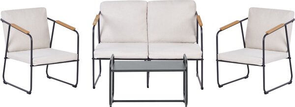 BELIANI Divano da giardino in acciaio beige 4 posti 2 poltrone tavolo stile industriale giardino terrazzo balcone