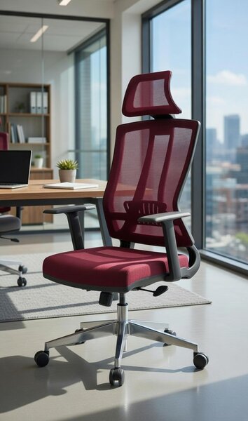 Sedia da ufficio moderna, rossa, ergonomica, con braccioli regolabili