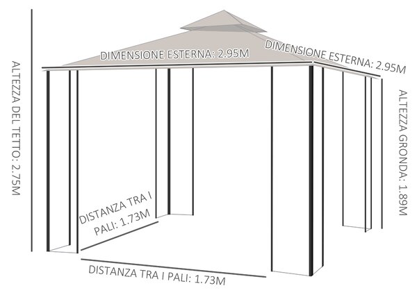 Outsunny Gazebo da Giardino in Metallo con Tettuccio e Pareti in Poliestere, 3x3 m, Beige | Aosom Italy