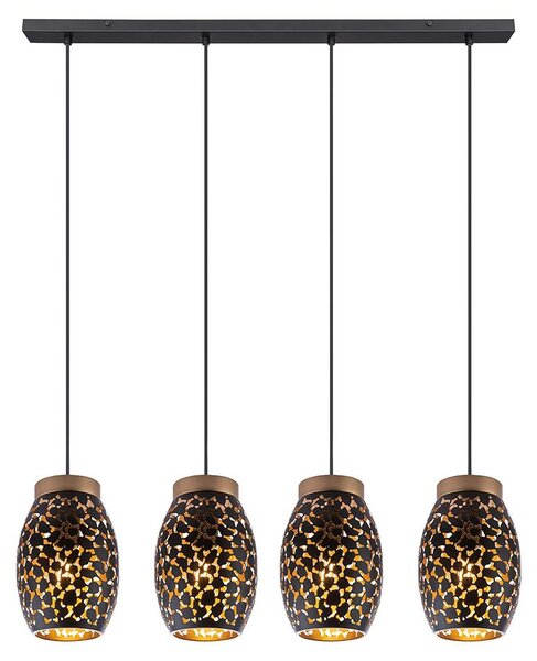 Lampada a sospensione, a 4 luci, stile orientale, color oro, altezza 120 cm