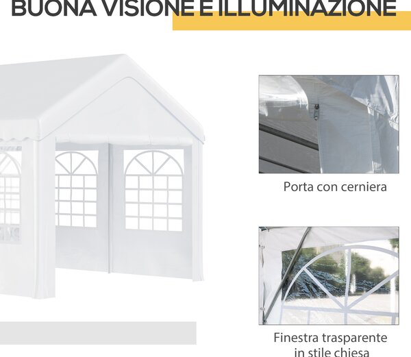 Outsunny Gazebo da Esterno Tendone per Feste Matrimonio Telaio in Acciaio Bianco (6m x 4.05m x2.8m)|Aosom