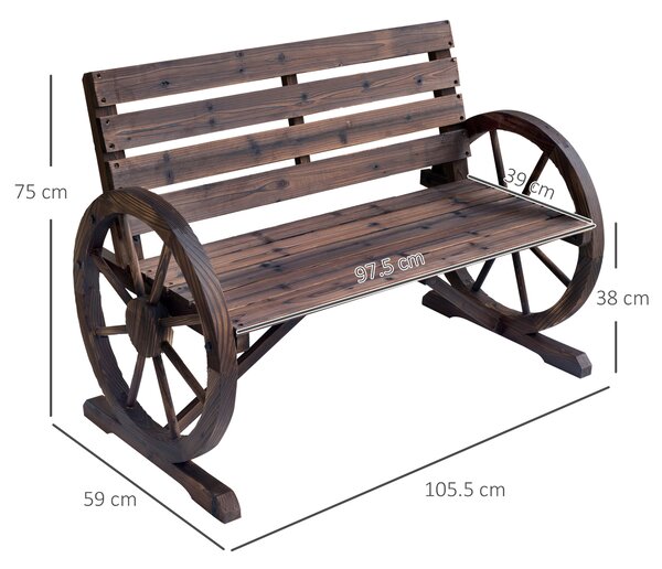 Outsunny Panchina da giardino rustica con Braccioli a Ruota per 2 Persone, 105.5x59x75 cm, Marrone | Aosom Italy