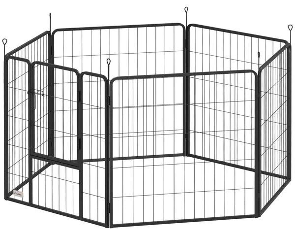 Recinto per cuccioli PawHut, altezza 80 cm, 6 elementi. Recinto fai da te per cani, acciaio, grigio