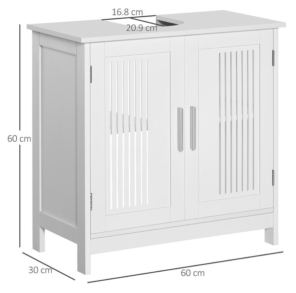 Kleankin Mobiletto Sottolavabo per Bagno a 2 Ante, Armadietto Salvaspazio Lavandino in Legno con Ripiani Regolabili Bianco|Aosom