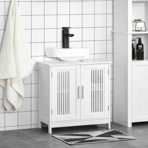 Kleankin Mobiletto Sottolavabo per Bagno a 2 Ante, Armadietto Salvaspazio Lavandino in Legno con Ripiani Regolabili Bianco|Aosom