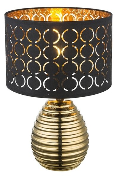 Globo Lighting lampada da tavolo in Vetroceramica color oro, velluto nero, color oro, interruttore a bilanciere sul cavo, ø: 250mm, H: 380mm, lunghezza cavo 1500mm, escl. 1x E27 60W 230V