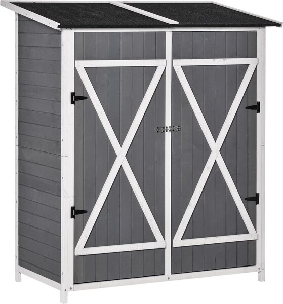 Outsunny casetta da giardino per attrezzi con 2 porte tetto in asfalto legno di abete grigio+bianco