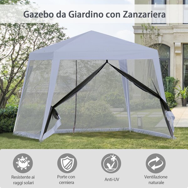 Outsunny Gazebo Giardino 3x3m con Zanzariera, Copertura in Poliestere e Struttura in Metallo, Grigio