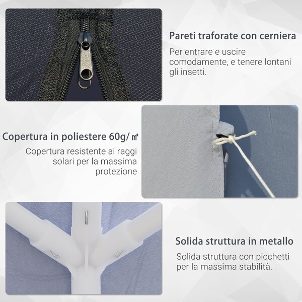 Outsunny Gazebo Giardino 3x3m con Zanzariera, Copertura in Poliestere e Struttura in Metallo, Grigio
