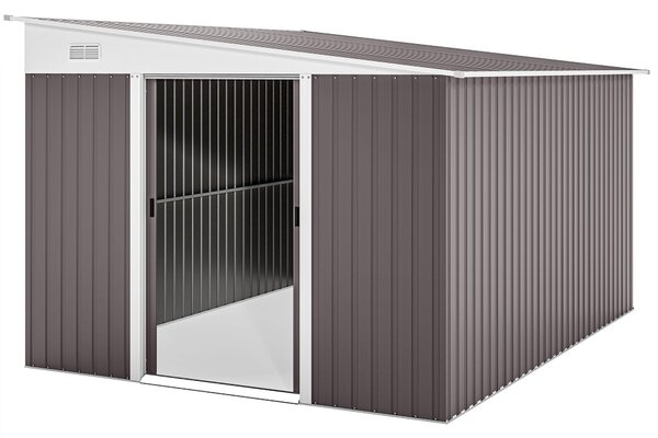 Outsunny 8,9 m² Casetta da giardino in acciaio con tetto a una falda, porta scorrevole, grigio