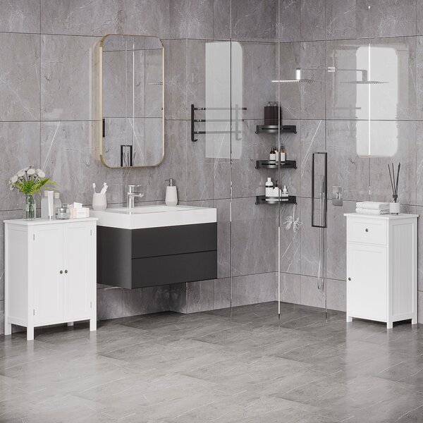 Kleankin Mobiletto moderno bagno, Armadietto 2 Cassetti e Ripiani regolabili, Design Anti-Ribaltamento, in MDF 43 x 34 x 77cm Bianco|Aosom Italy
